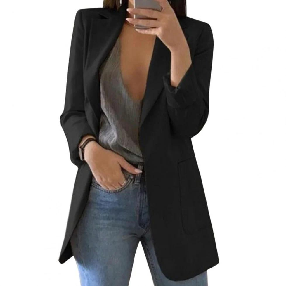 Alveron - Dames Open-Front Blazer, Lange Mouw, Getailleerde Pasvorm, Casual Stijl