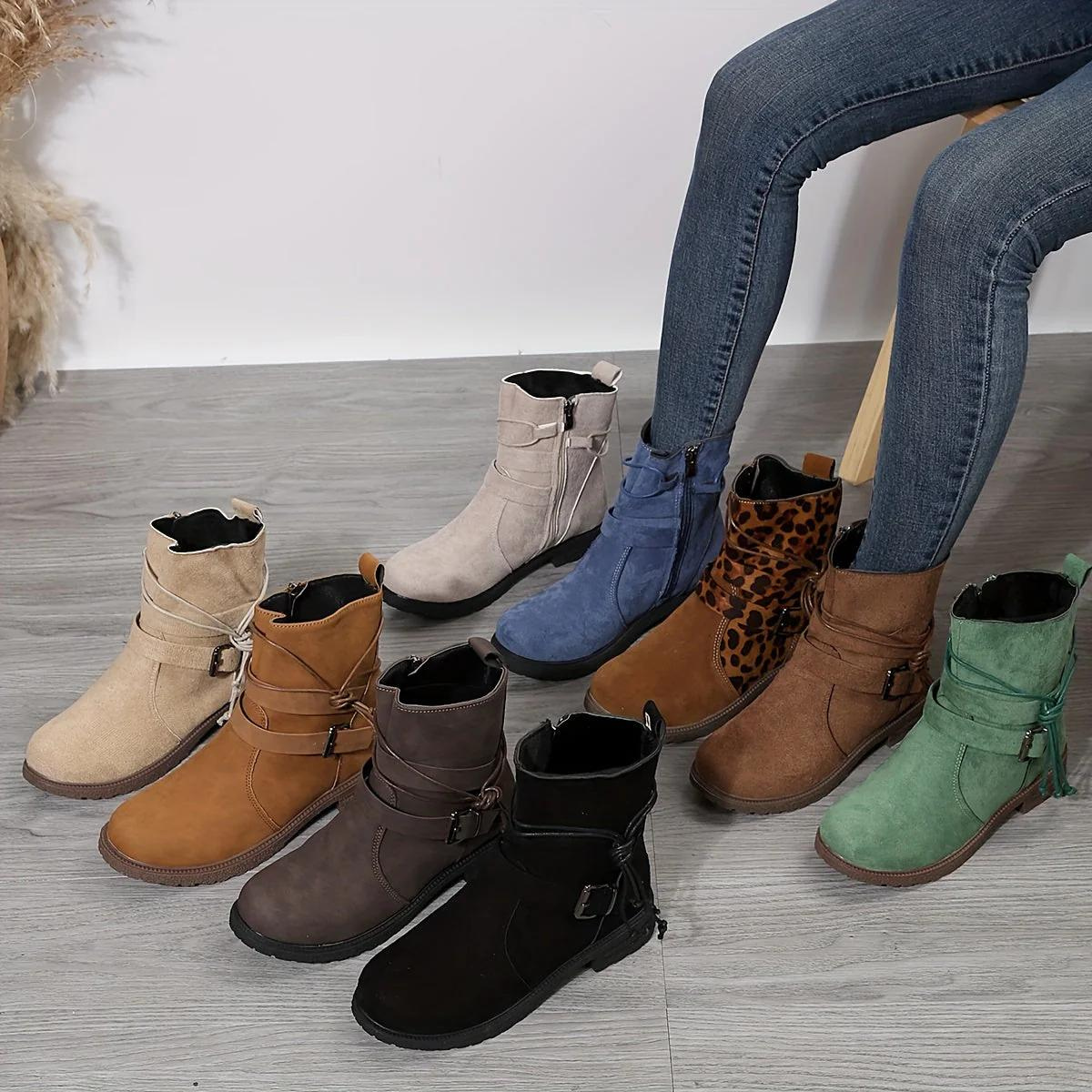 Luxeon - Dames suède boots met decoratieve bandjes en comfortabele pasvorm