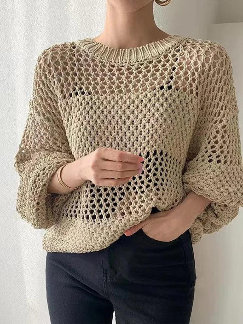 Knittie - Dames Open Gebreide Trui – Lichte Gehaakte Pullover