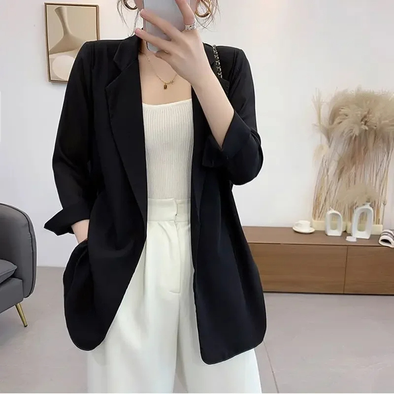 Modesty - Casual Lange Dames Blazer met Reverskraag en Relaxte Pasvorm