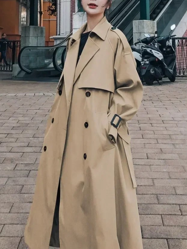 Revalin - Elegante Trenchcoat Dames met Ceintuur, Oversized Mouwen en Dubbele Rij Knopen