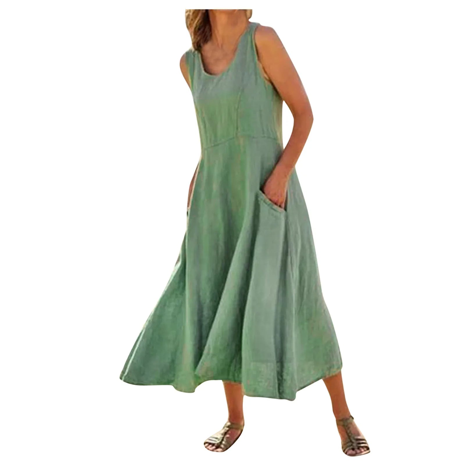 MonAmi® elegante gevoerde linnen jurk met ronde hals