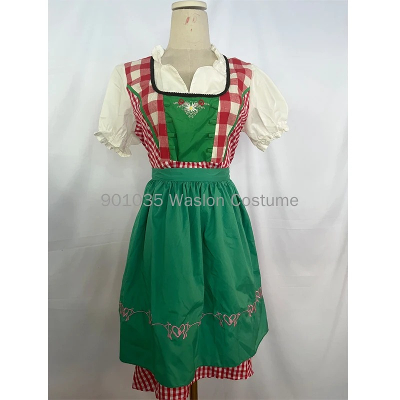 Mildran - Dirndl Dames Jurk met Geruit Detail en Striksluiting Schort