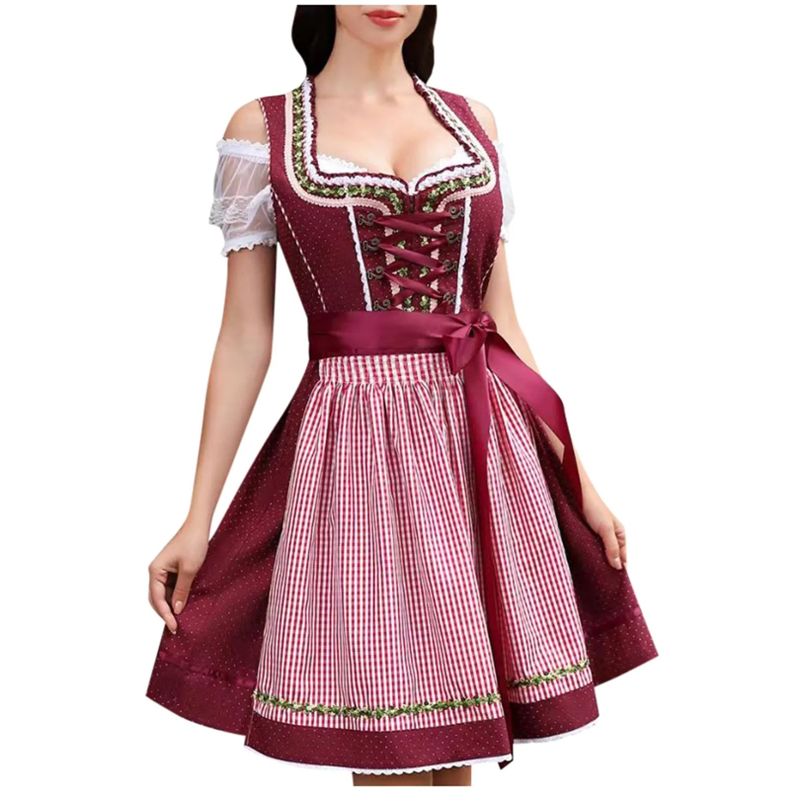 Bindrol - Dirndl Dames Jurk voor Feesten met Vetersluiting en Strikdetail