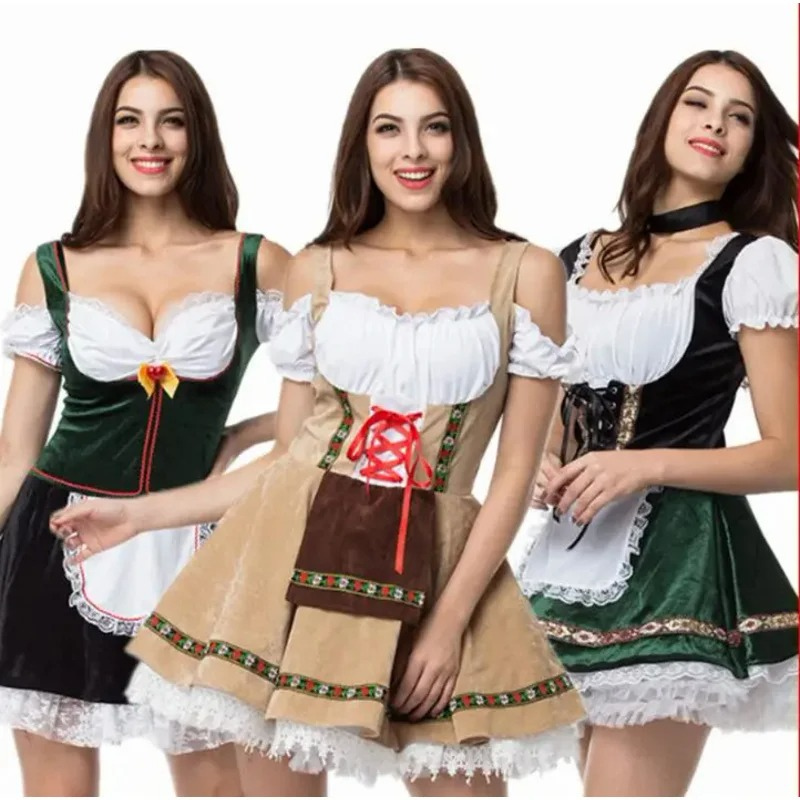 Nirland - Dirndl Dames Jurk Set met Vetersluiting en Kanten Afwerking