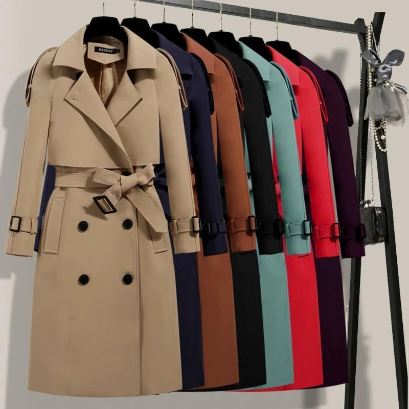 Marrida - Lange Trenchcoat Dames met Ceintuur, Dubbel Geknoopt, Klassieke Damesjas