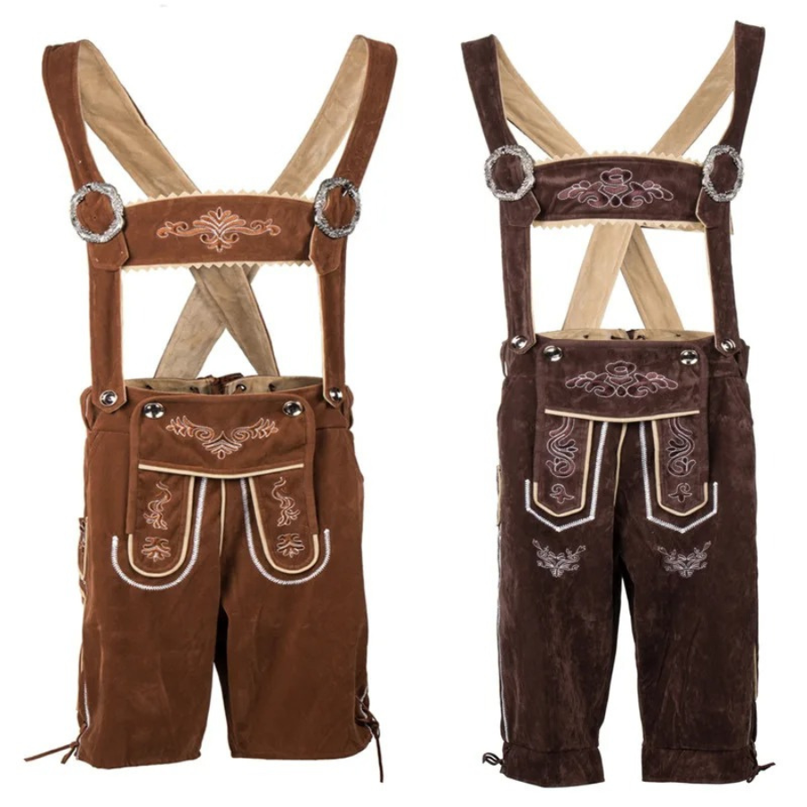 HerHoe - Traditionele Heren Lederhosen met Bretels en Shirt - Feestkleding