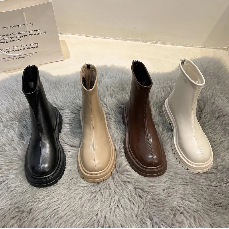 Rafaela - Dames Chelsea Boots van Leer met Rits en Dikke Zool