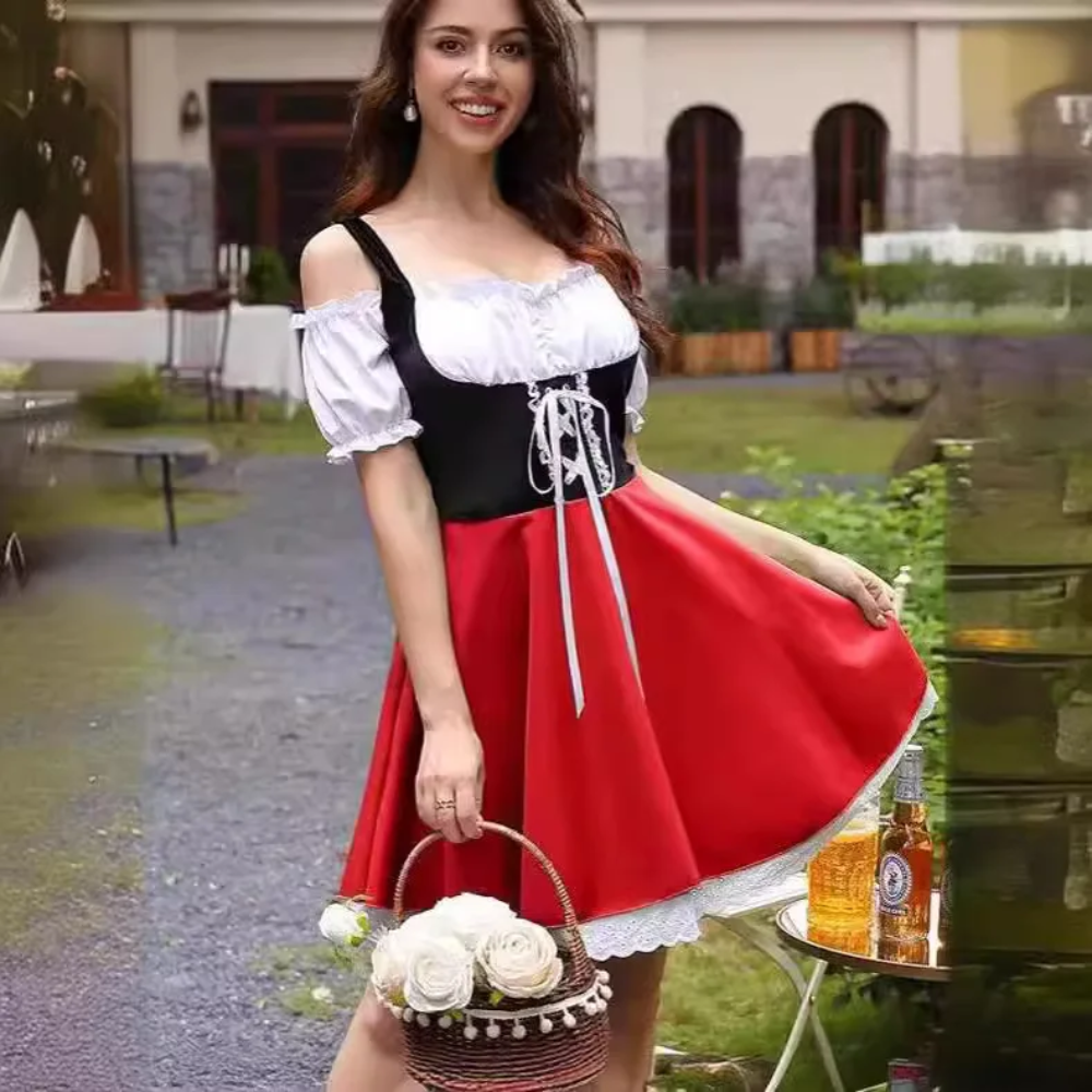 Zirndra - Dirndl Dames Jurk met Off-Shoulder Mouwen en Kantdetails