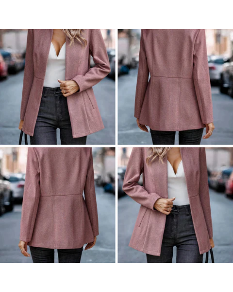 Ravonne - Dames Herringbone Blazer - Open Voorkant, Lange Mouwen, Getailleerde Pasvorm