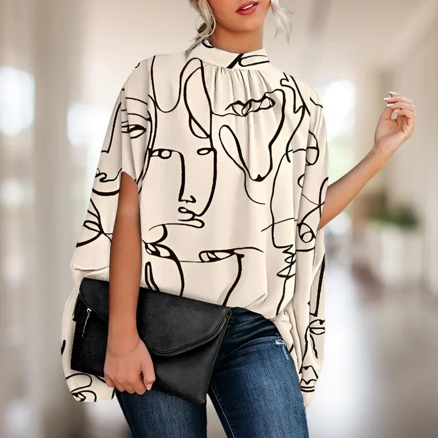 Solvira - Dames Oversized Top met Artistiek Gezichtsontwerp