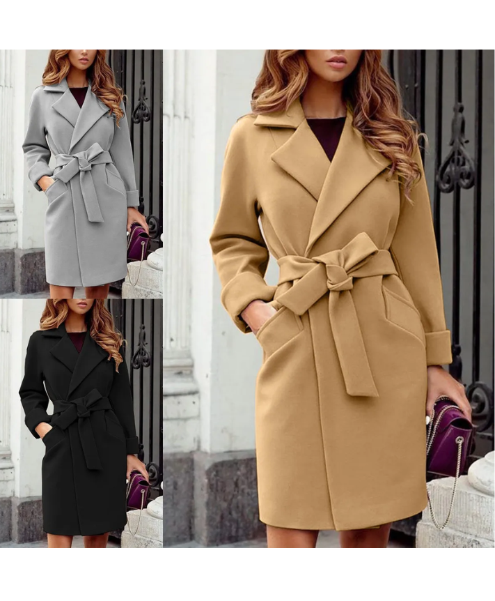 Davinor - Elegante Trenchcoat Dames met Strikceintuur en Omgeslagen Manchetten