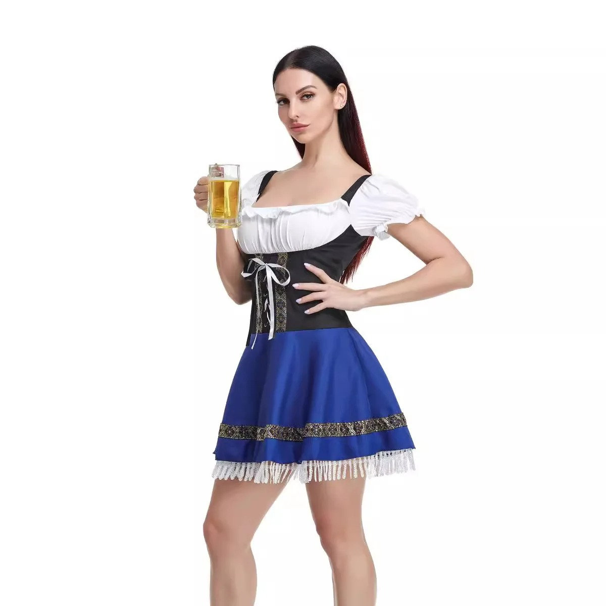 Lindara - Dirndl Dames Korte Jurk met Vetersluiting en Kanten Detail