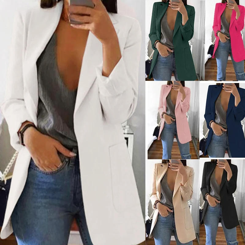 Blaizen - Elegante Lange Dames Blazer met Reverskraag en Casual Stijl