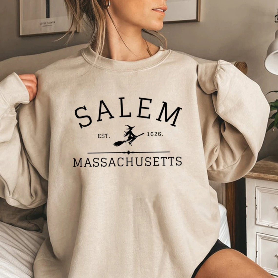 Schatje - Casual Sweatshirt Met Salem Massachusetts Ontwerp – Dames Trui