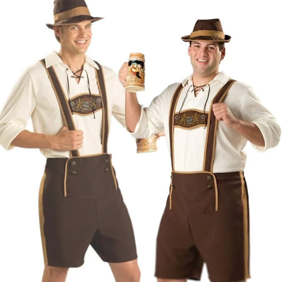 AlpenWi - Twee Heren Lederhosen Sets met Shirt en Bretels - Traditioneel Kostuum