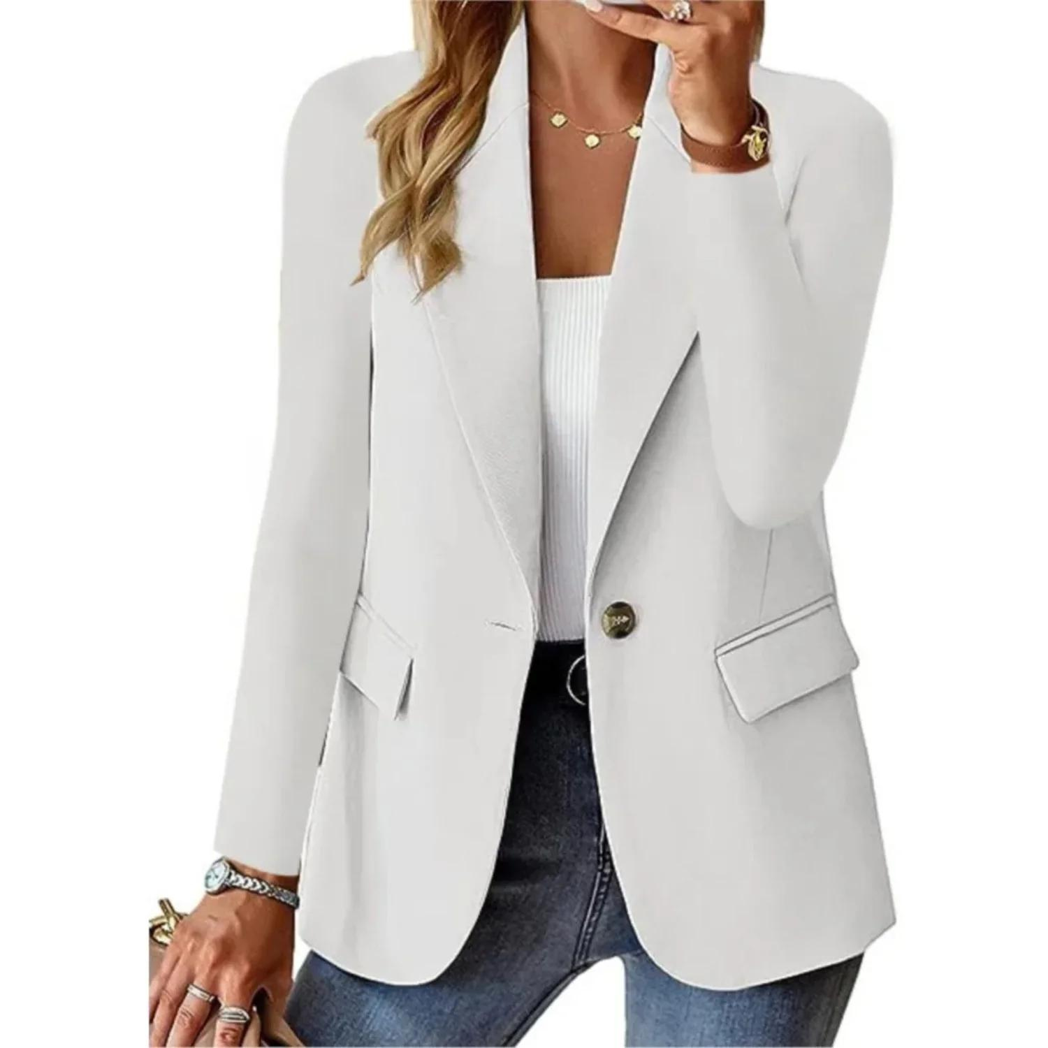 Morvina - Dames Blazer met Één Knoop, Lange Mouw, Getailleerde Pasvorm, Casual Jasje