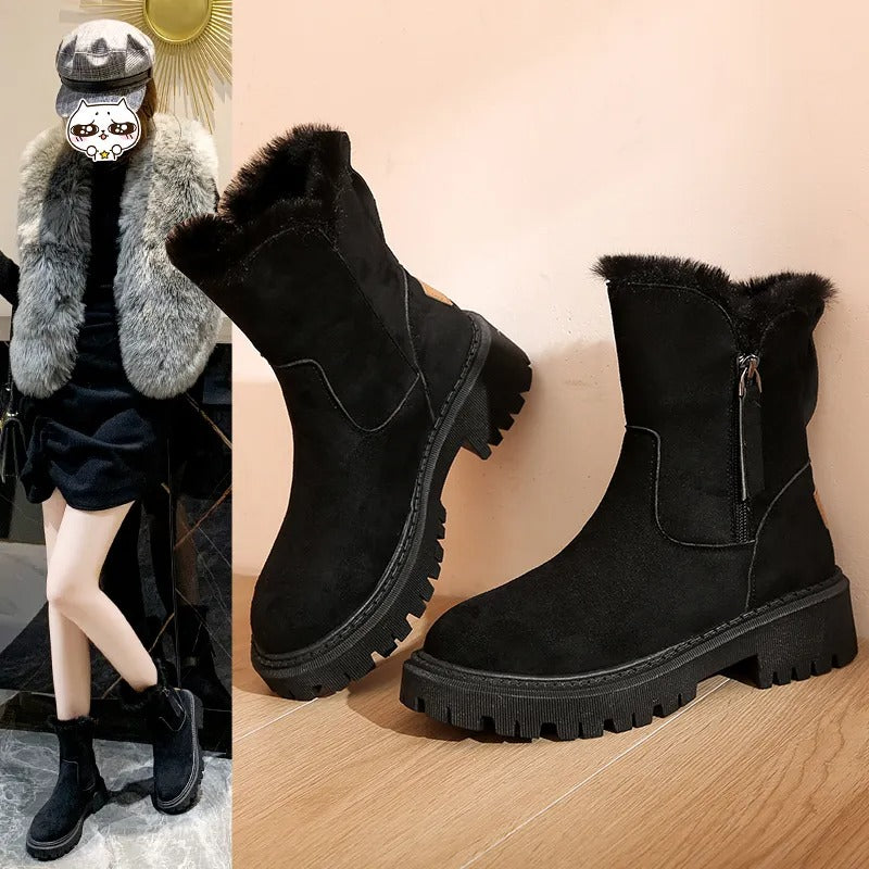 HelloBoots platte antislip leren winterlaarzen met zachte zool en rits