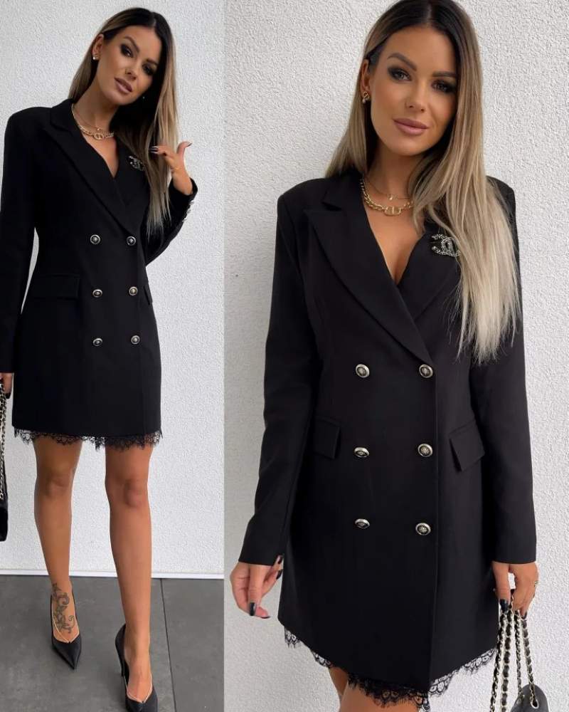 Maribel - Blazer Jurk Dames Met Kanten Zoom en Dubbele Knopen