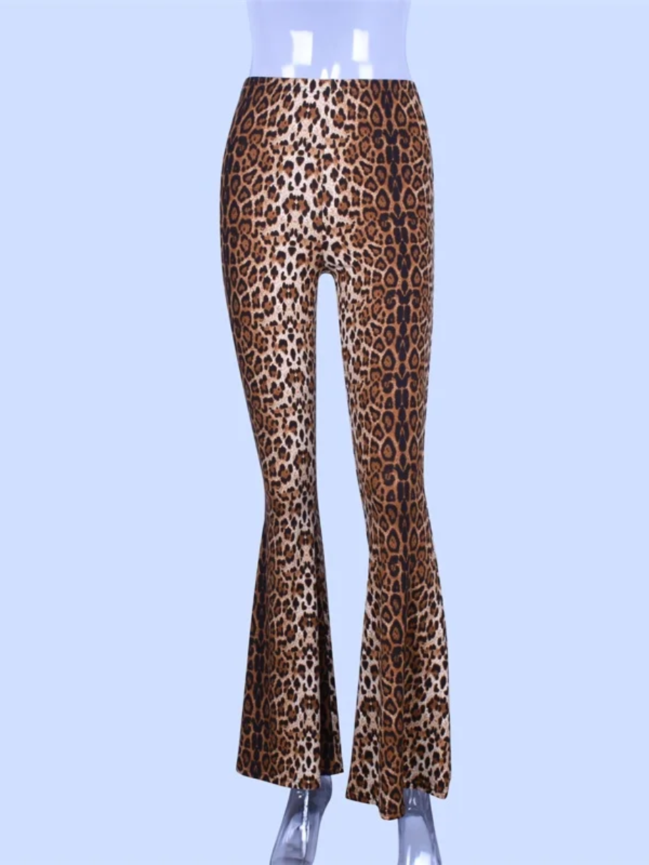 Verossa - Flared Broek Dames met Luipaardprint en Hoge Taille