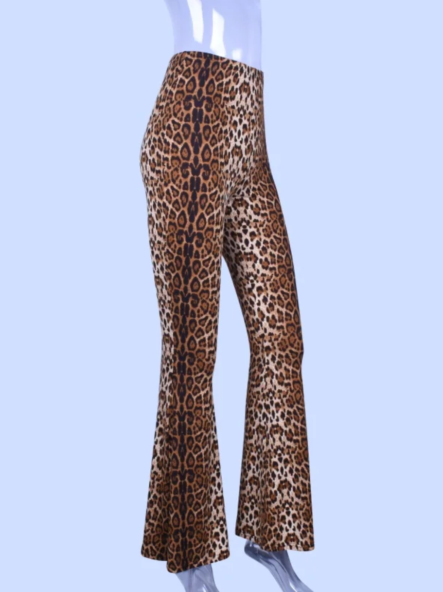 Verossa - Flared Broek Dames met Luipaardprint en Hoge Taille