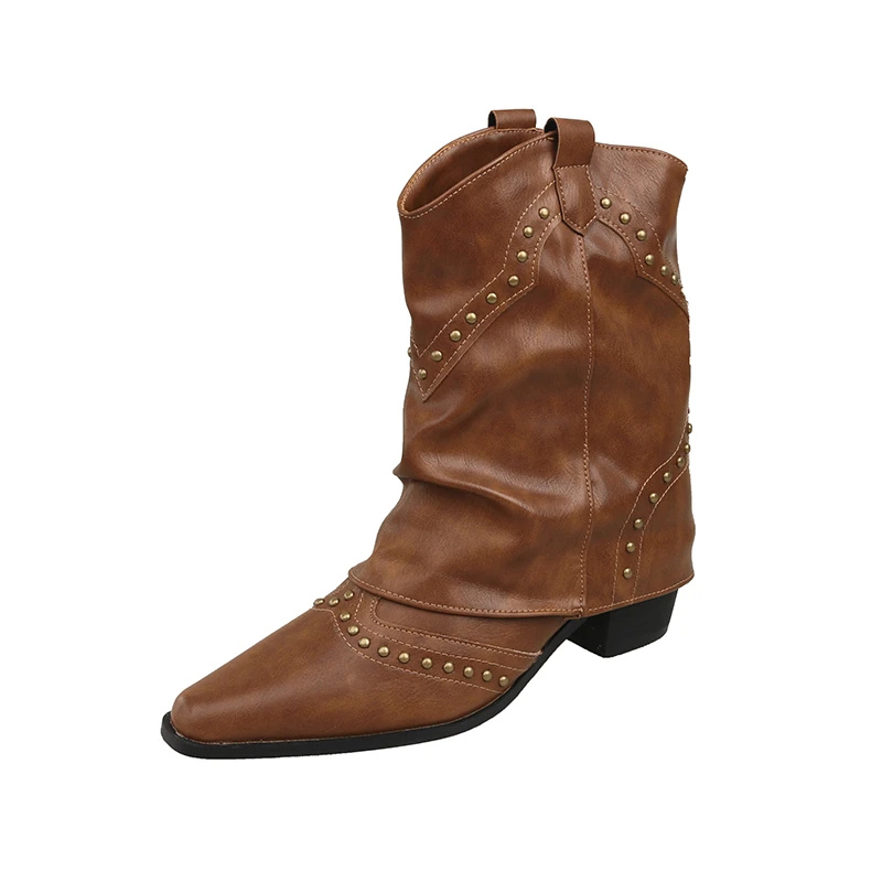 Estheta - Western Enkelboots met Studs en Puntige Neus - Cowboy Laarzen Dames