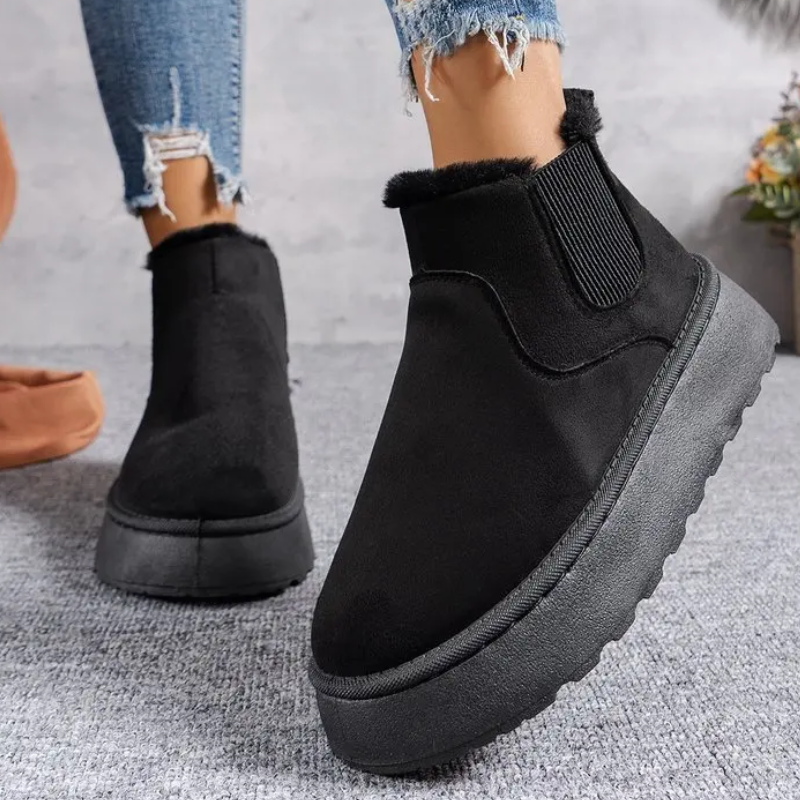 Velviva - Dames Boots Met Elastiek - Warme Winter Platform Enkellaarzen