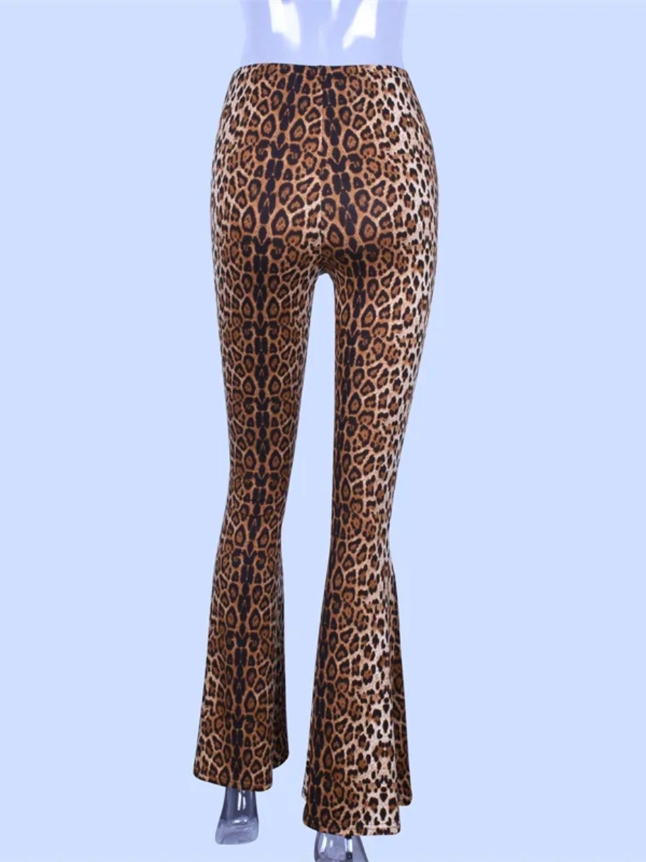 Verossa - Flared Broek Dames met Luipaardprint en Hoge Taille