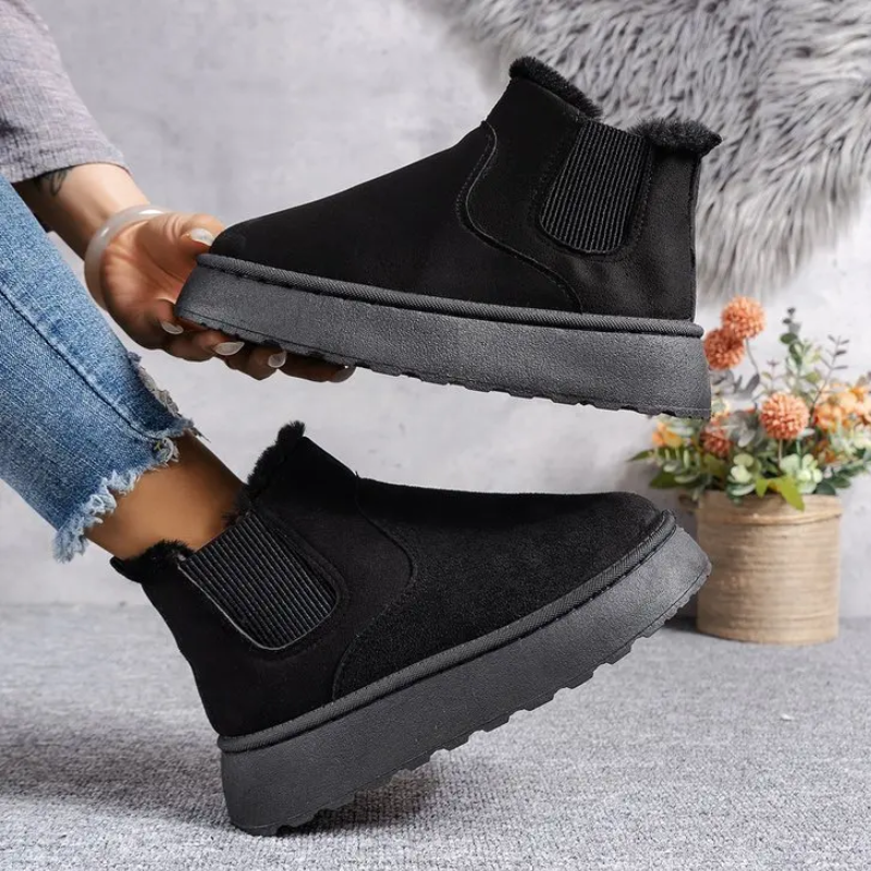 Velviva - Dames Boots Met Elastiek - Warme Winter Platform Enkellaarzen