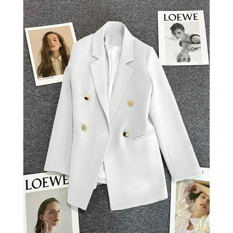 Blazique - Lange Dames Blazer met Gouden Knopen en Dubbele Rij Sluiting