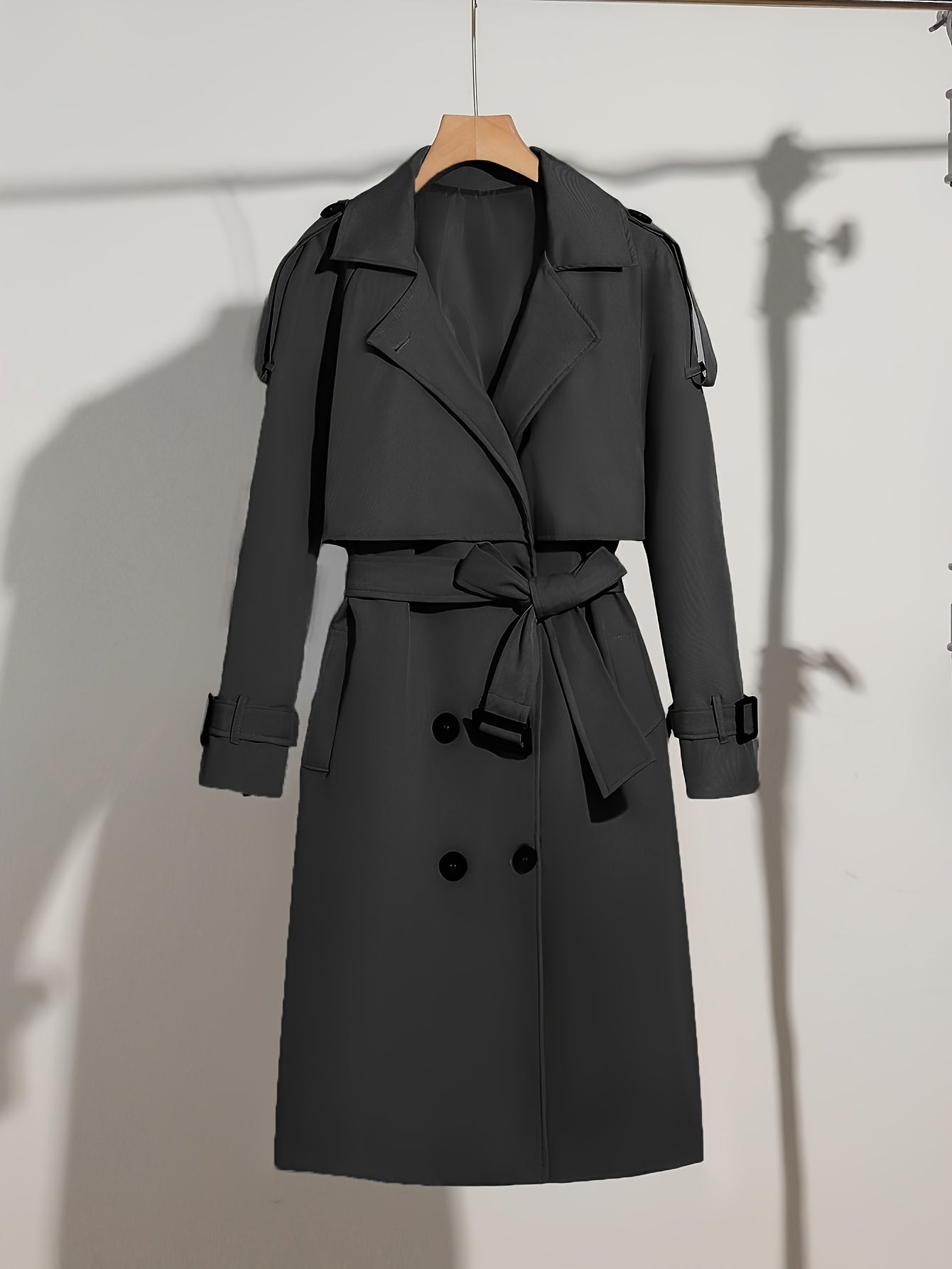 Coatela Dames Lange Dubbelknoopsluiting Trenchcoat met Tailleceintuur