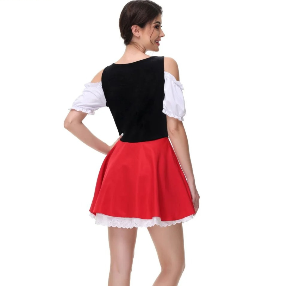 Pirndel -Dirndl Dames Jurk met Geruit Detail en Striksluiting Schort