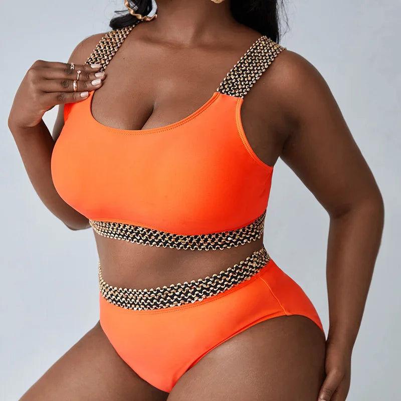ByVera elegante oranje contrasterende patchwork bikini grote maten