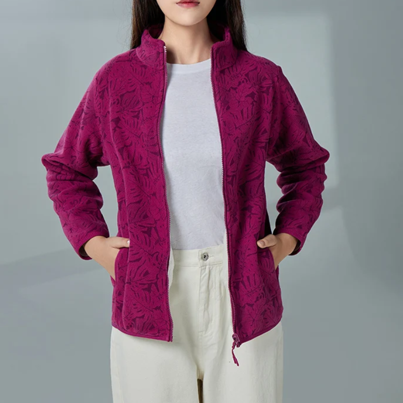 Velwex - Jasje met Bladerprint en Hoge Kraag, Fleece Vest Dames