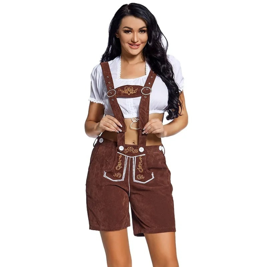 LederGe - Traditionele Dames Lederhosen Set met Shirt en Bretels - Feestkleding