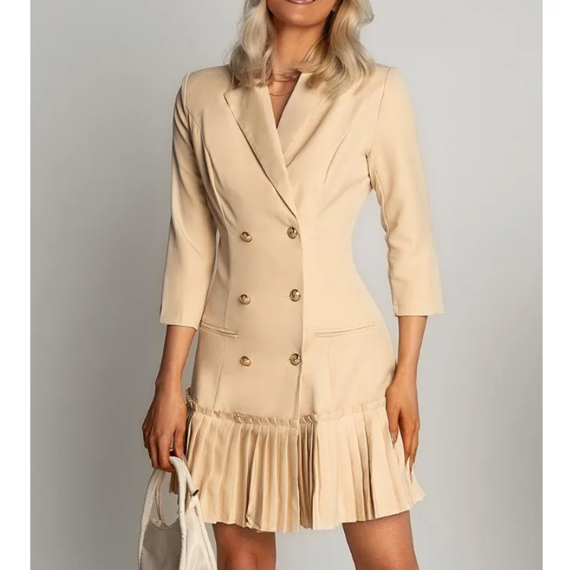 Vanolie - Blazer Jurk Dames Met Geplooide Zoom en 3/4 Mouwen