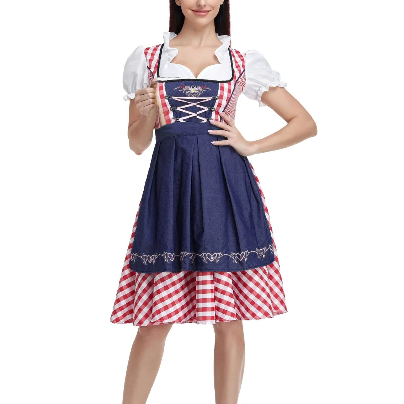 Windira - Dirndl Dames Jurk voor Oktoberfest met Borduursels en Schort