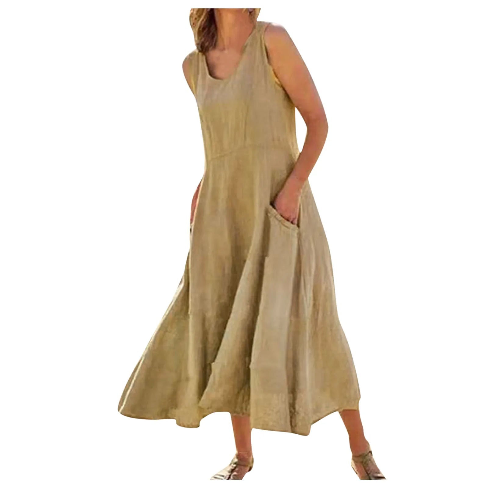 MonAmi® elegante gevoerde linnen jurk met ronde hals