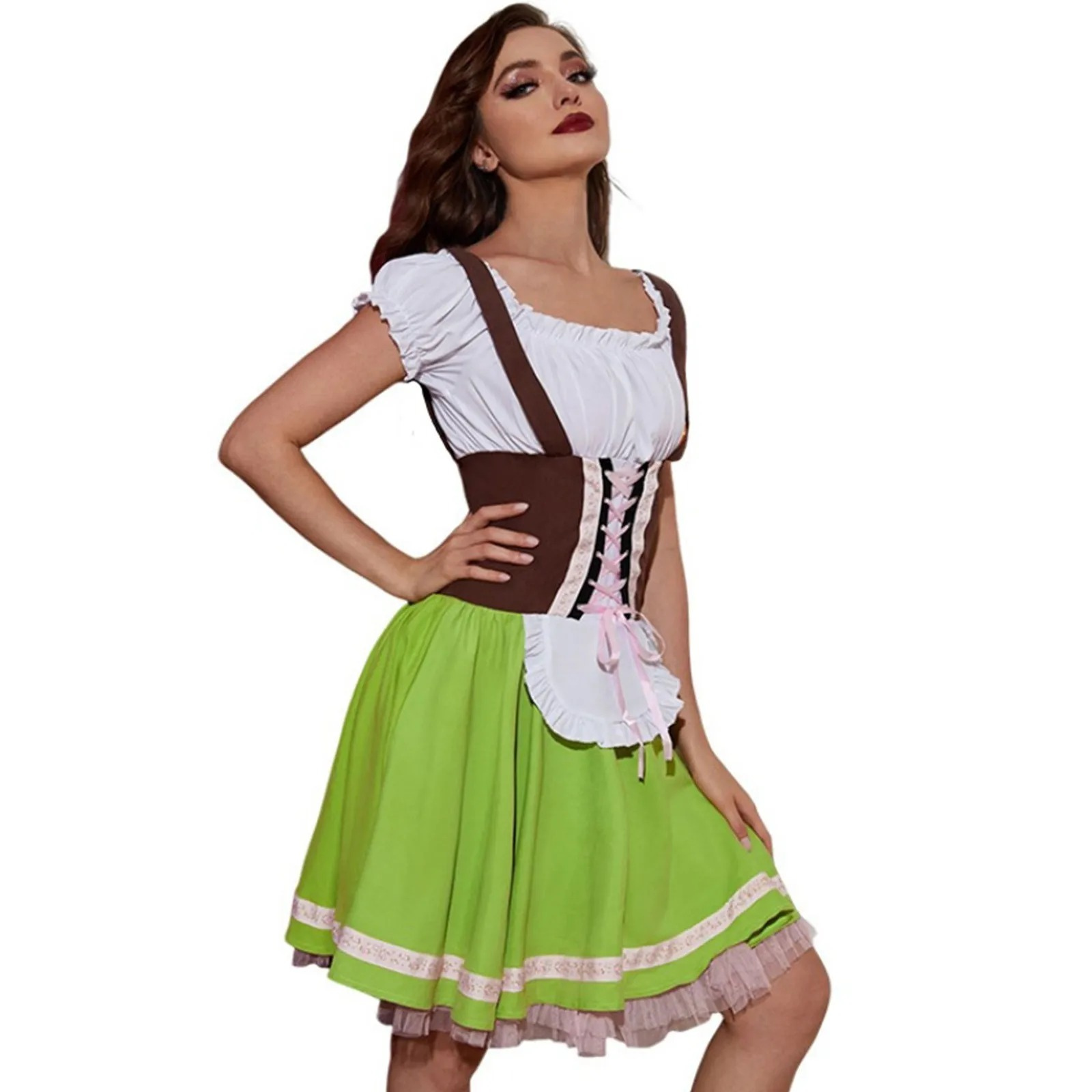 Windral - Dirndl Dames Jurk met Stippenprint, Knoopsluiting en Schort