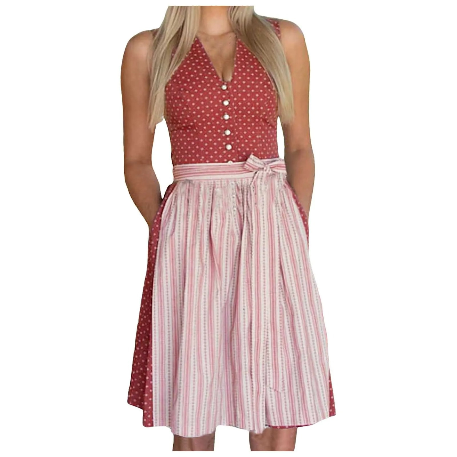 Windral - Dirndl Dames Jurk met Stippenprint, Knoopsluiting en Schort