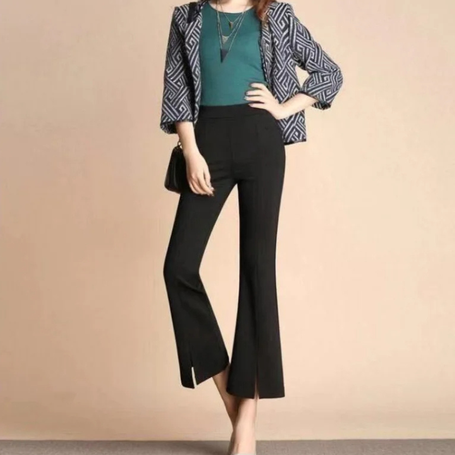 Viloria - Flared Broek Dames Hoog Gesneden Ribstof Casual Bell Bottoms