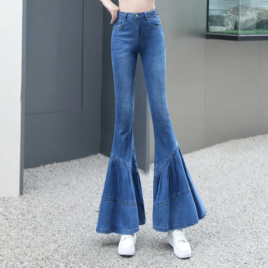 Fevaron - Flared Broek Dames Hoog Gesneden Vervaagde Effect Bell Bottoms