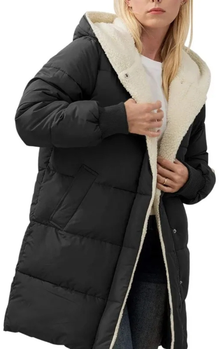 MonAmi Sherpa fleece gevoerde lange winterjas dames