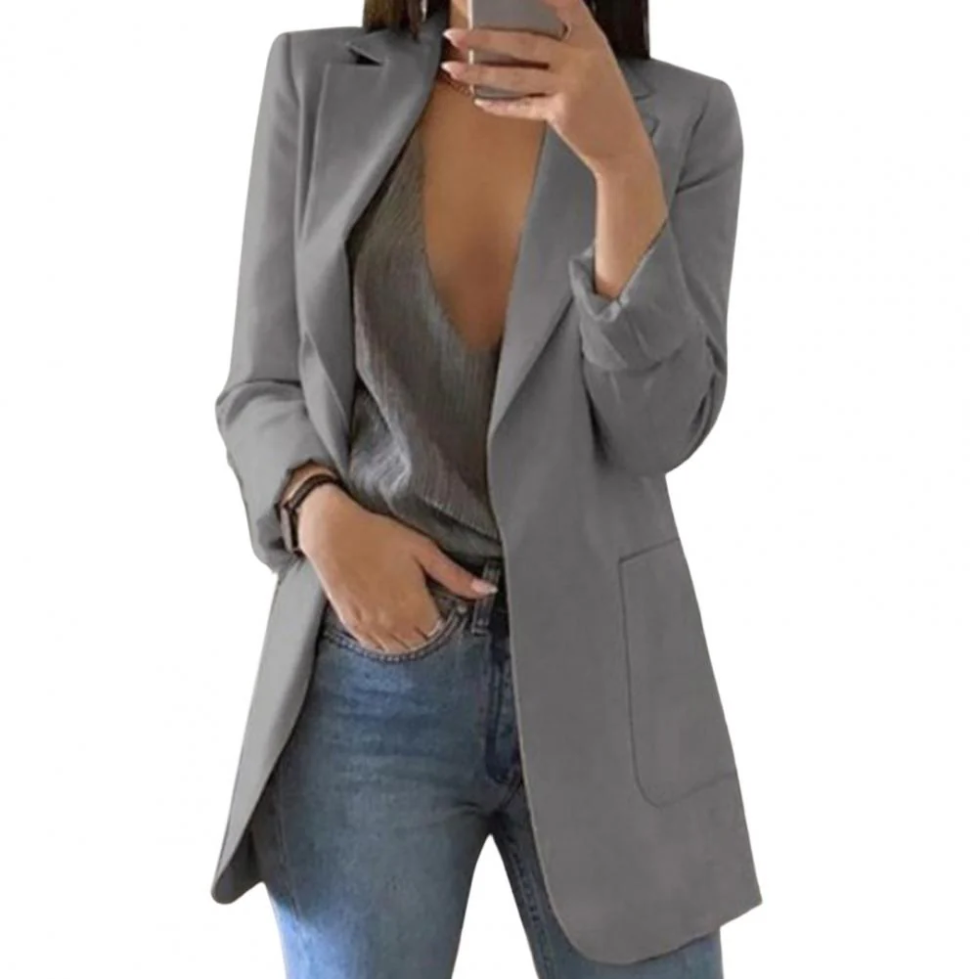 Alveron - Dames Open-Front Blazer, Lange Mouw, Getailleerde Pasvorm, Casual Stijl