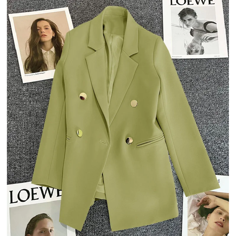 Blazique - Lange Dames Blazer met Gouden Knopen en Dubbele Rij Sluiting