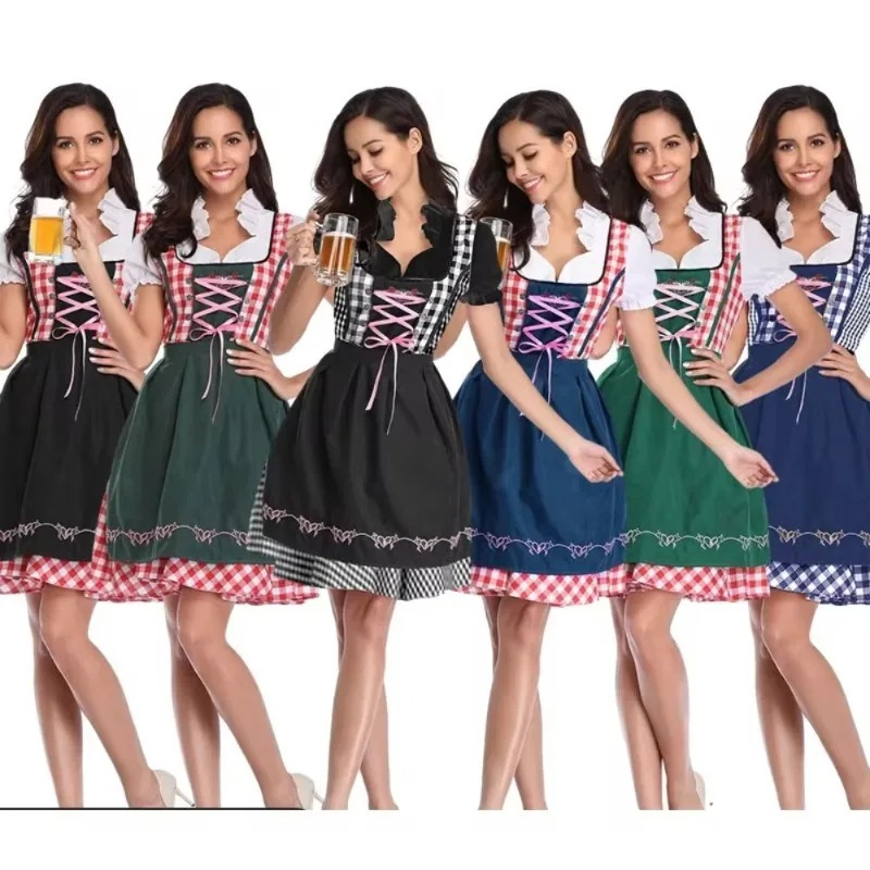 Zindrel - Dirndl Dames Jurk met Geruite Blouse en Geborduurd Schort