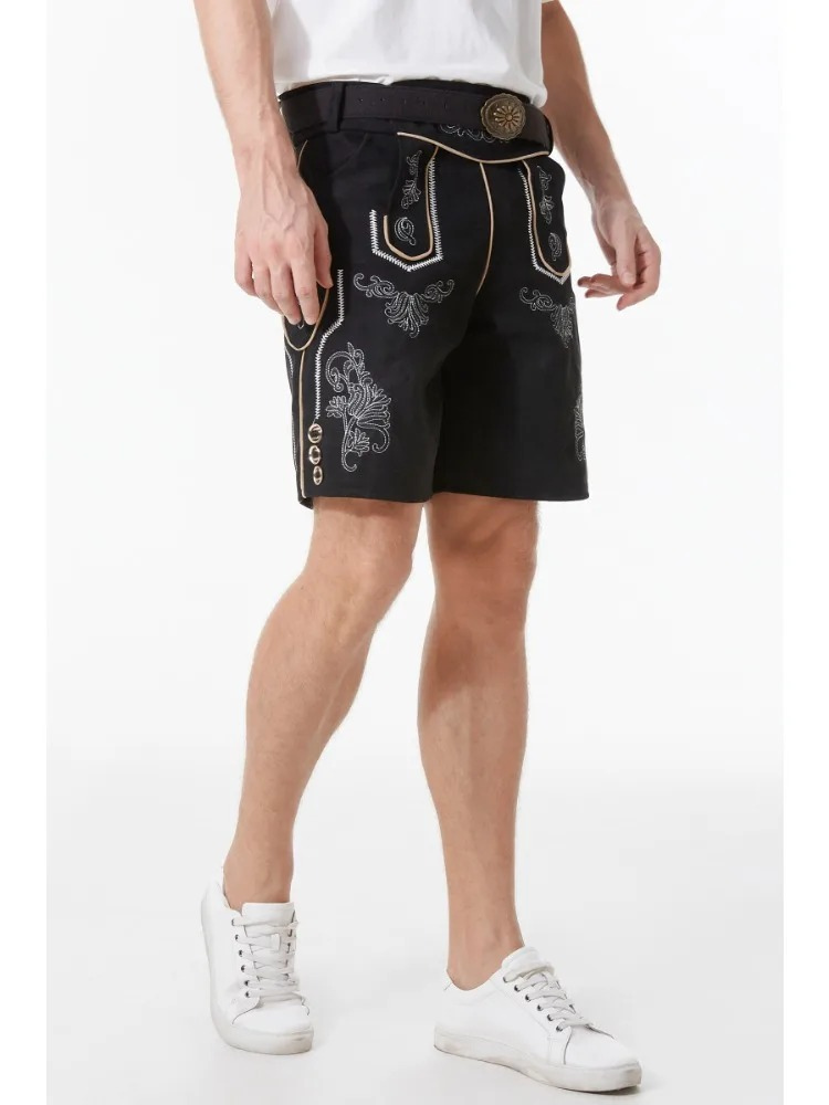 DenHer - Heren Lederhosen Korte Broek met Borduursels - Traditioneel Design