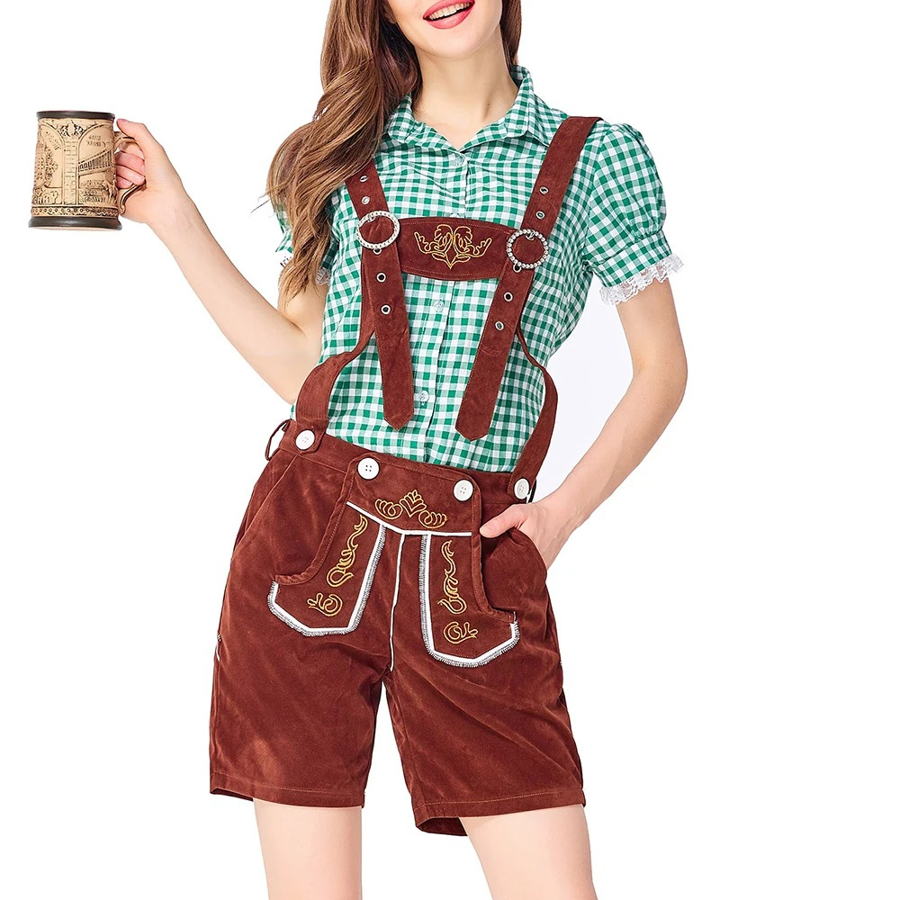 Xindora - Dirndl Dames Outfit met Korte Broek en Traditionele Bretels