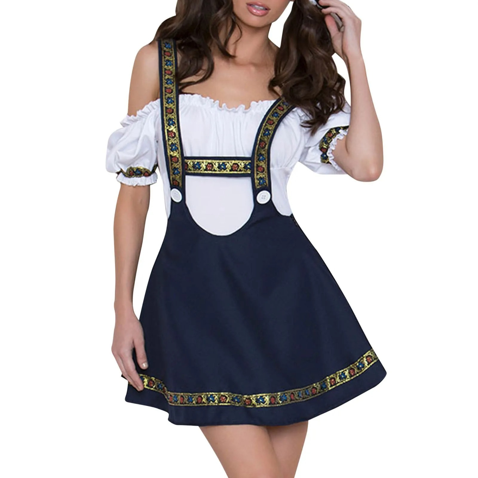 Nildira - Dirndl Dames Jurk met Schoudervrije Top en Borduursels