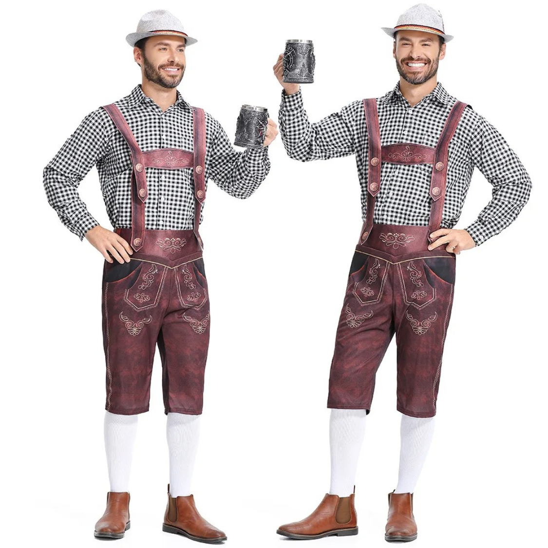 HoutMan - Authentieke Lederhosen Heren met Bretels en Borduursels - Oktoberfest